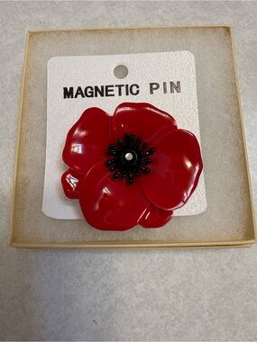Red Poppy Magnetic Pin Brooch - Women Accessories